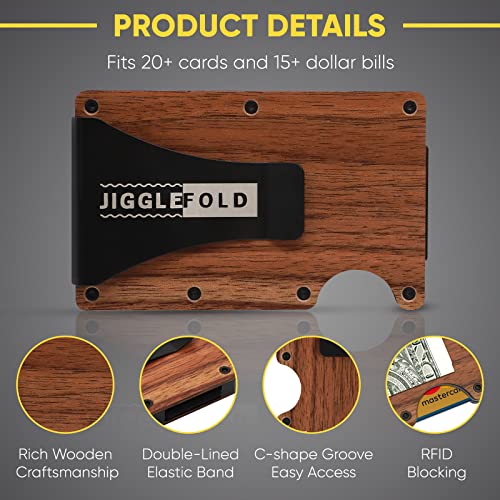 JiggleFold Slim Minimalist Wallet for Men, Front Pocket Credit Card Holder with Money Clip, Rustic Wood Craftsmanship, Lightweight and Portable Travel Use (Dark Brown)4