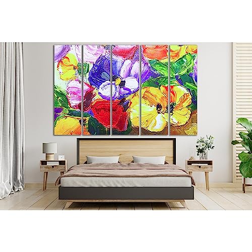 Peinture à l'huile de texture Fleurs ZELLART №SL595 tableau 5 panneaux 150x100cm