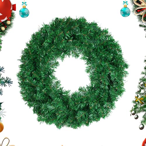 Corona navideña Artificial para Puerta de Entrada, 40 cm, Verde, Bricolaje, imitación Lisa, sin decoración, Corona de Invierno Estilo Granja, Coronas para Puertas de casa y Exteriores.
