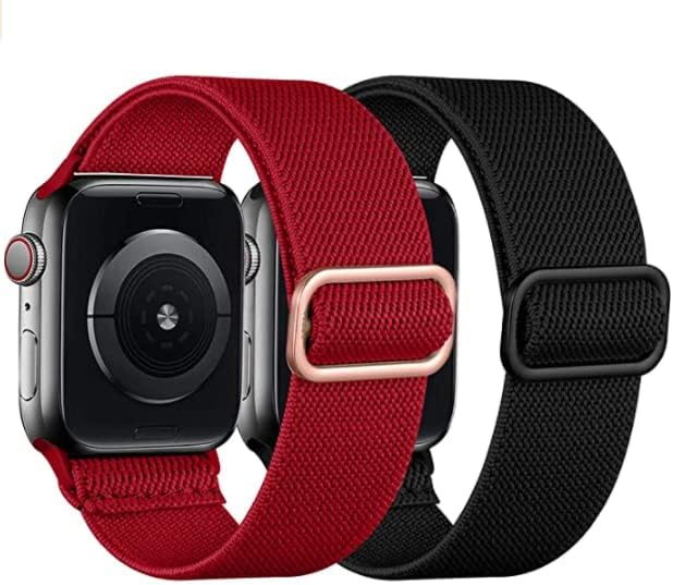 SNBLK [2 Pack] Compatible with Apple Watch Bands 45mm 44mm 42mm 41mm 40mm 38mm, Adjustable Stretchy Elastic Sport Nylon Strap Replacement Wristbands Compatible for iWatch Series 7 6 5 4 3 2 1 SE