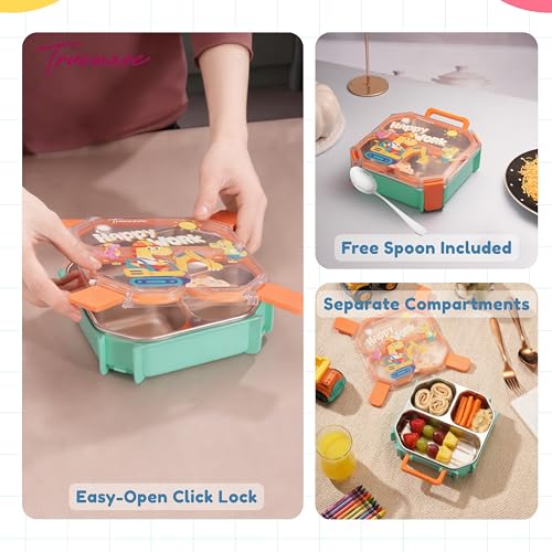 Image of Trueware Astro 304 Stainless Steel PU Insulated Lunch Box with Three Compartment BPA Free, Food Grade Ideal for School, Picnic, Office & Outdoor - 640ml