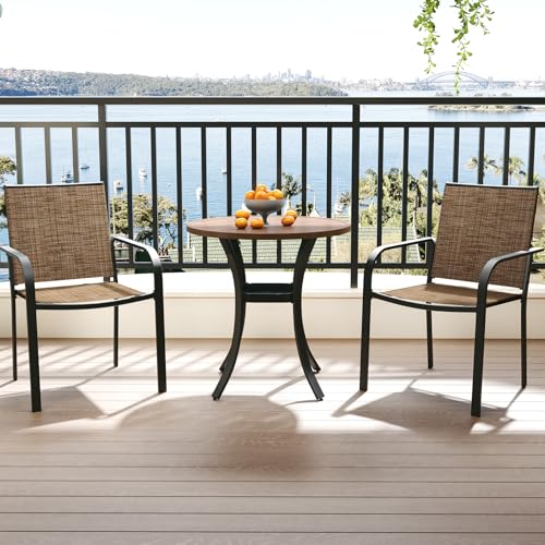 Image of Anmutig 3-Piece Patio Bistro Set, Small Outdoor Dining Table with 2 Stackable Sling Chairs for Lawn Backyard and Deck, Brown Fabric