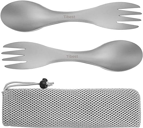Tibest 2 in 1 Titanium Spoon and Fork Combo Backpacking