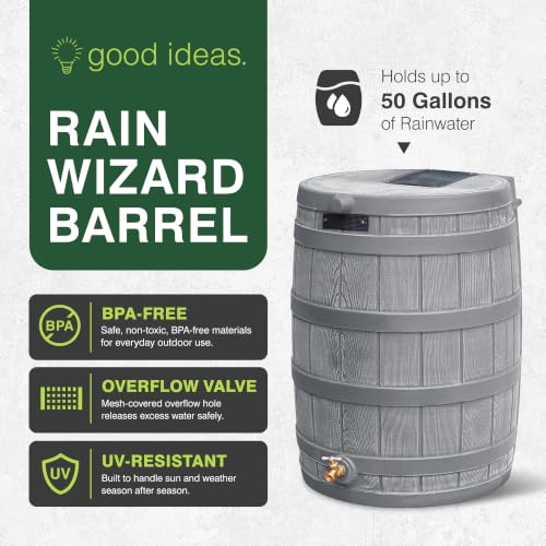 Image of Good Ideas Rain Wizard Water Collection Barrel, 50 Gallon, Gray