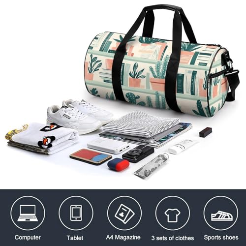 Succulents Potted Plants Books Gym Bag Travel Duffel Bag Lightweight Carry On Weekender Bag Tote Bags for Women Men4