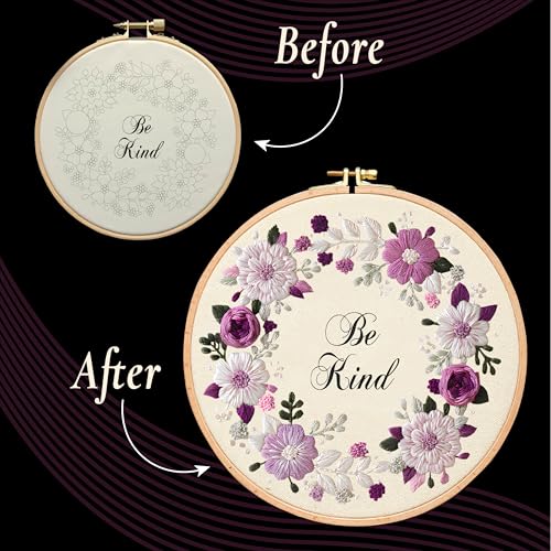 Image of Unwynd Embroidery Kit Floral Theme for Beginners, Satin Stitch Hand Embroidery Kit for Adults, Easy DIY Craft, Valentine's Day Gift with Flower Pattern Design