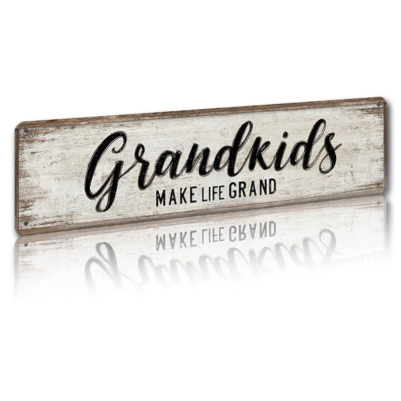 Homervip Decorative Tin Signs Grandkids Make Life Grand Rustic Design 100% Aluminum Rustproof Waterproof Corrosion Resistant for Family Home Living Room and Grandparent Gift Wall Decor