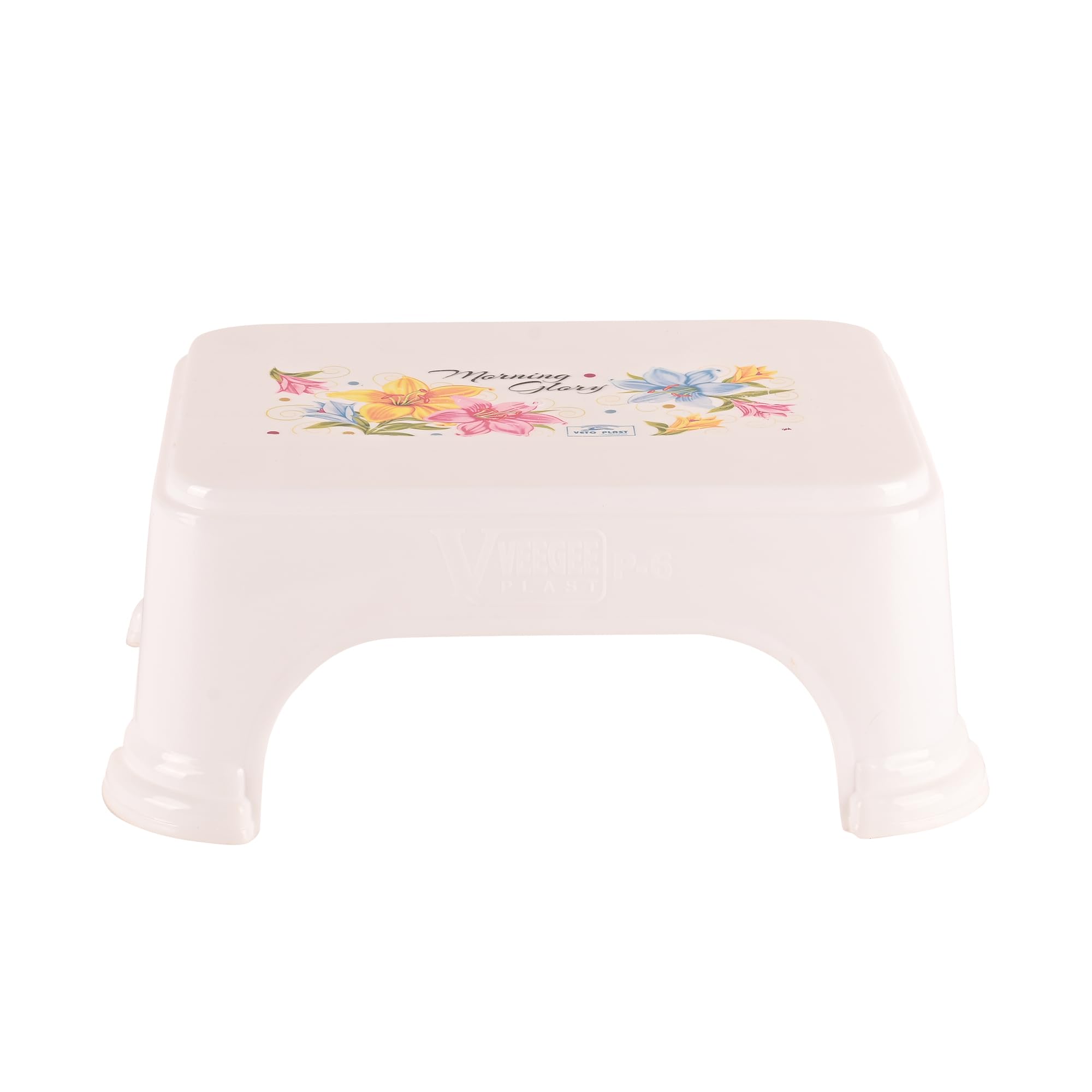 Kuber Industries Bath Stool for Bathroom | Plastic Stools for Sitting | Bathroom Stool for Bathing | Flower Print Square Stool | White