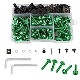 CHIFUN Motorcycle Fairing Bolt Kit, 195 Pcs M5 M6 Aluminum Screws Assortment Kit Plastic Grommets Nuts Washers Clips Universal for Sport Dirt Bike Bodywork Fairing Windscreen (Green)