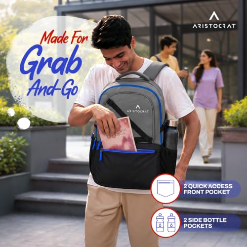 Image of Aristocrat Hype 17 Inch Compatible Laptop Backpack 33L | Premium Durable Fabric | 2 Compartments with Side Bottle Pocket | Padded Backpanel | Office & Travel Backpack for Men & Women