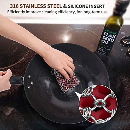 OLT-EU Iron Cleaner Stainless Steel Cast Cleaner Pot Chainmail Scrubber Cast Iron Pot Scrubber for Cast Iron Pan Dutch Ovens Waffle Iron Pan Scraper Cast Iron Grill Scraper Skillet (4.3inch * 2.7inch) 5 Gallery Image