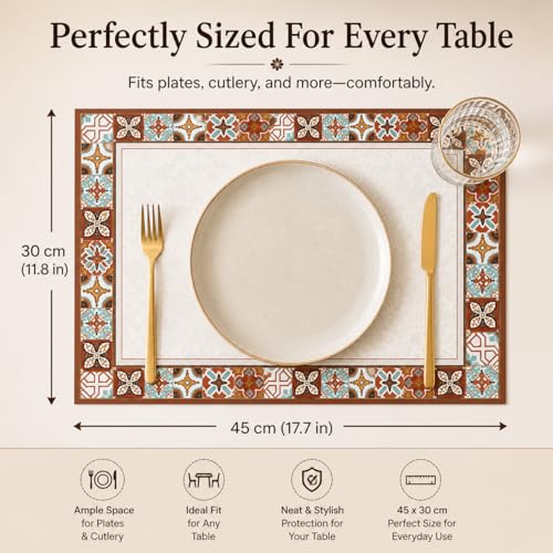 Image of Premium Leather Dining (Pack of 4) Placemats - Waterproof, Heat Resistant, Non-Slip Table Mats for Kitchen & Dining (Brown Portico Tile)