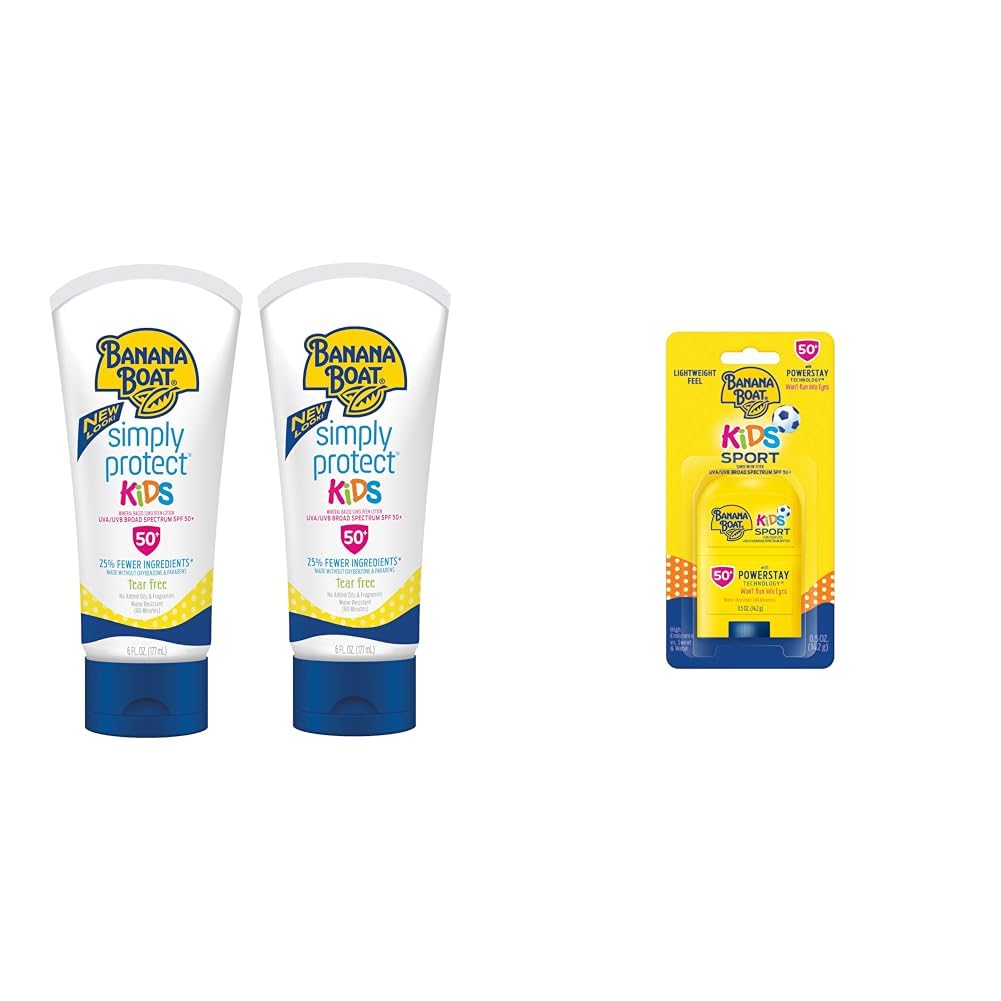 Banana BoatKids Mineral Sunscreen Lotion SPF 50 Twin Pack and Sport Sunscreen Stick SPF 50 Travel Size