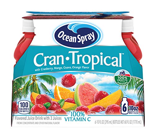 Image of Ocean Spray 100% Juice Cran Tropical, 10 Ounce Bottles (4 x Pack of 6)