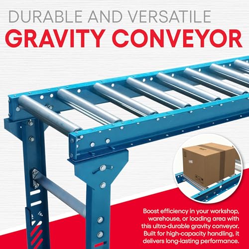 Ultimation Gravity Conveyor Roller Table Set 18" Wide x 5' Long with 1.9" Steel Rollers, Outfeed Support System for Saw Stand, Workshop or Unload Station, Adjustable Legs, Material Handling