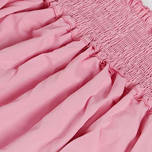 Image of WOKANSE Women's Casual Plus Size Shirred Dresses Off Shoulder Bell Sleeves Ruffle Loose Stretchy Neck Midi Dress