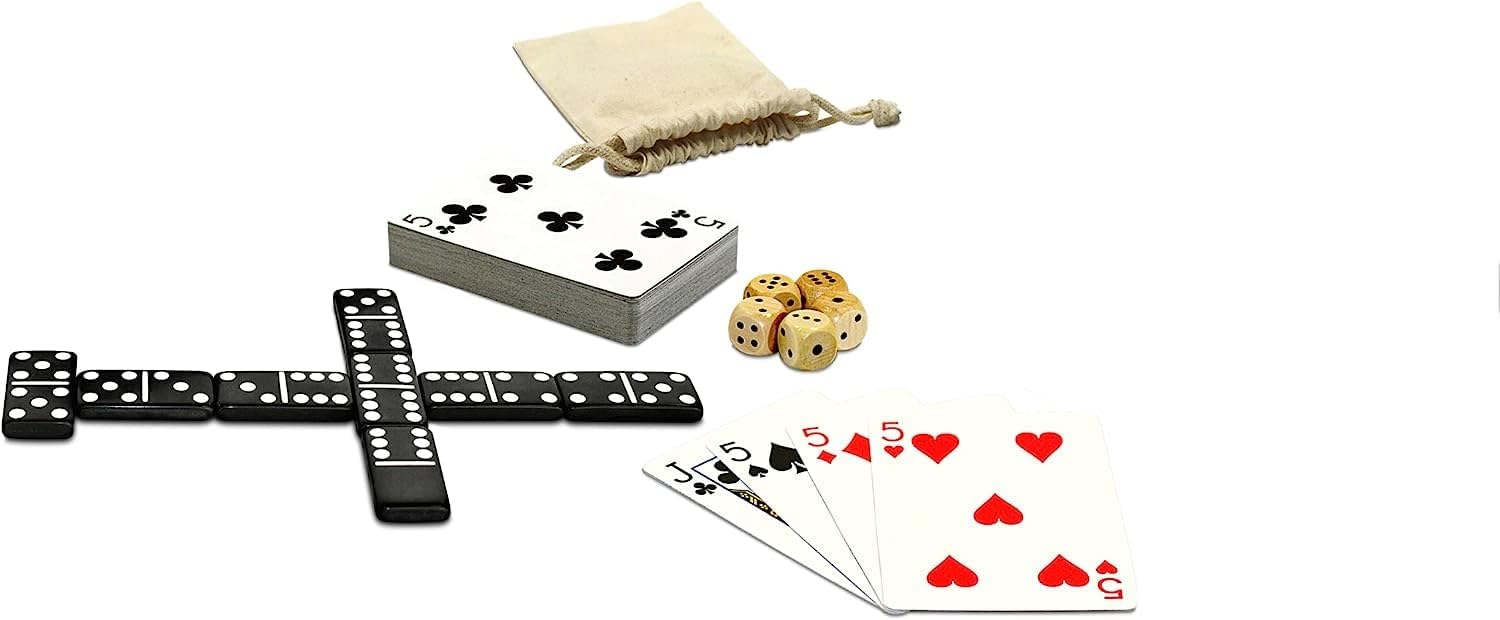 WE Games Double 6 Dominoes Combo Set - 12-in-1 Travel Games for Families and Adults - Dice & Poker Games