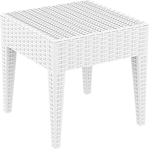 Miami Square Resin Wickerlook Side Table White