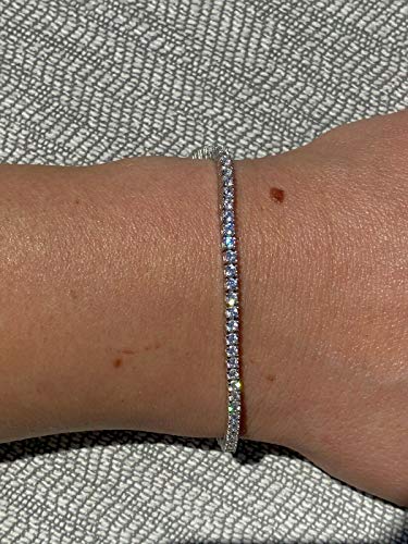Harlembling Real Solid 925 Sterling Silver 2Mm Cz Tennis Bracelet - 6-8.5" Iced Diamond One Row Bracelet - Thin & Great For Classy Everyday Look (7) #TOP5