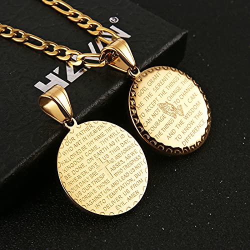 HZMAN Bible Verse Prayer Necklace Christian Jewelry Gold Stainless Steel Praying Hands Coin Medal Pendant4