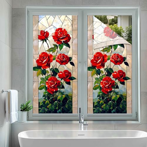 Vinilo para ventana con diseño de rosas rojas BlissYard miniatura 5