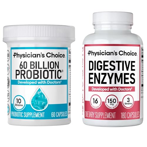 Physician's CHOICE Advanced Gut Health Bundle: 60 Billion Probiotics 60ct + Digestive Enzymes 180ct for Digestive, Gut, and Immune Health Supports Occasional Constipation, Diarrhea, Gas, and Bloating
