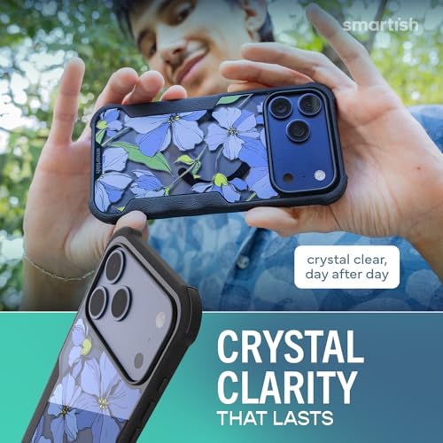 Image of Smartish iPhone 17 Pro Max MagSafe Case - Gripzilla Protective Magnetic Case for Men [Rugged + Tough] Military Grade Heavy Duty Grip Armor - Drop Tested for Apple iPhone 17 Pro Max - Blue Blossoms