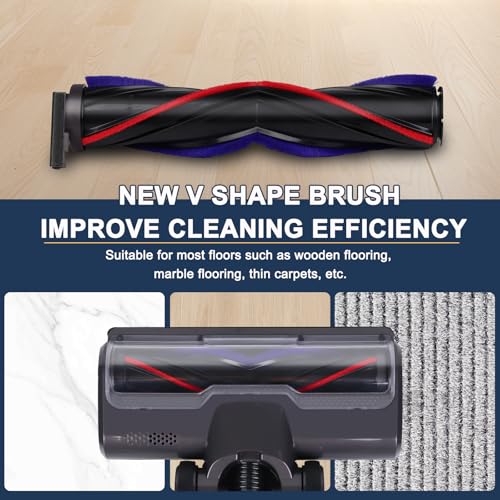Image of HESTIA Hardwood Floor Attachment for Dyson V7 V8 V11 V15 SV10 SV12 SV14 Cordless Stick Vacuum Cleaners, V-Shaped Roller Brush, LED Headlights, Cleaner Head Replacement Parts