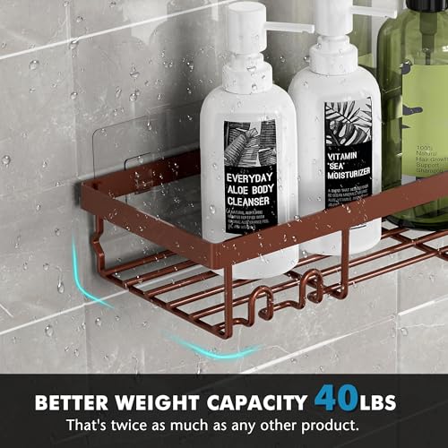 Image of Moforoco Shower Caddy Shelf Organizer Rack, Self Adhesive Black Bathroom Shelves Basket, Home Farmhouse Wall Inside Organization and Storage Decor Rv Accessories, First Camper Apartment Essentials