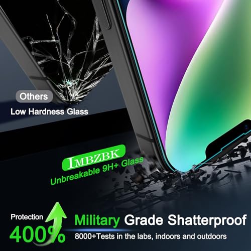 IMBZBK für iPhone 14 für Panzerglas, Auto-Installation, mit Kameraschutz, 9H+ Härte Schutzfolie, Militärstandard Schutz Folie, Stoßfest Kratzfest, 3+3 Stück 3