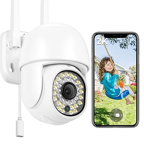 ANBIUX 2K Camara Vigilancia WiFi Exterior, Cámara IP Vigilancia Domicilio con Cable eléctrico y Detección Humana, Seguimiento automático PTZ, Visión Nocturna en Color 30M, 24/7 Grabación Continua