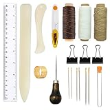 sattlernadeln gebogen 【19 Stück Bookblinding Set】Unser buchumschlag inkl. 6 x große augennadeln zum buchbinden, 3 x gewachster faden, 3 x binderclips, 1 x knochenordner, 1 x knickspur, 1 x flasche mit durchsichtigen nadeln, 1 x holzgriffahle, 1 x plastiklineal, 1 x nähring, 1 x fadenschere.