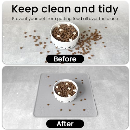 Ptlom Jogo Americano para Cães e Gatos, Tapete de Silicone Cinza, 33 cm x 33 cm