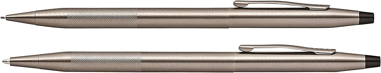 AT CROSS Cross Century Classic Titanium Gray finishes with a Band of Diamond Cut Micro-Knurl Detailing Barrel Ballpoint Pen and 0.7MM Pencil Set