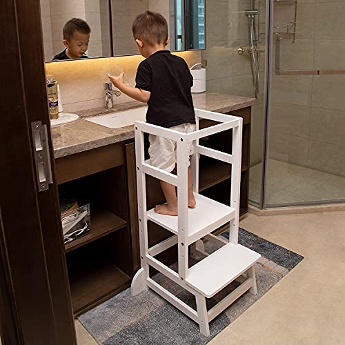 Image of Step Stool for Kids, Adjustable Toddler Tower, Wooden, Kids Step Stool for Kitchen and Bathroom