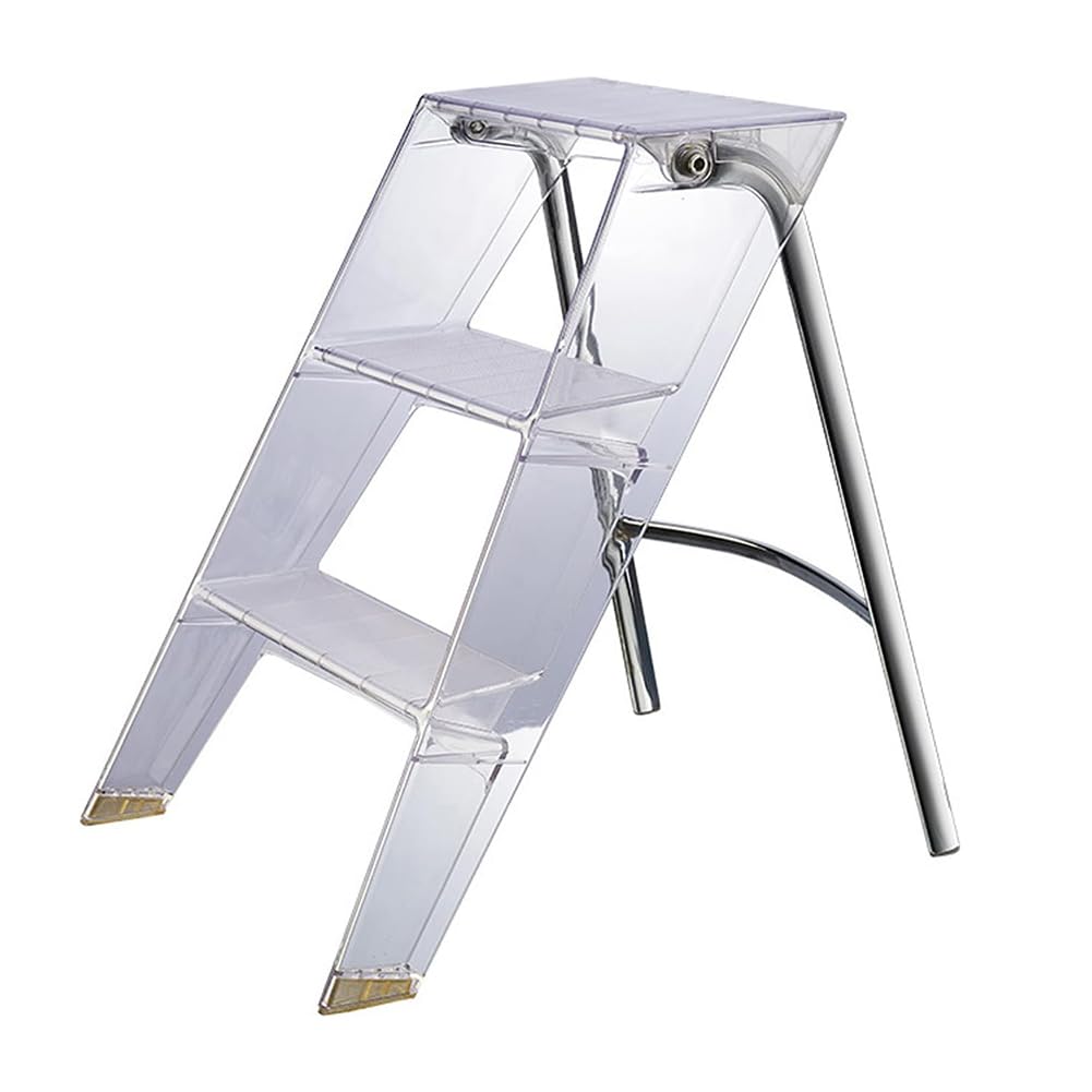 Tabouret pliant en acrylique transparent avec échelle 3 marches portable