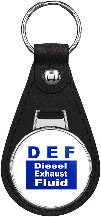 DEF Diesel Exhaust Fluid -bio small bluetech solution nox blue Black Leather Keychain Silver Keyring
