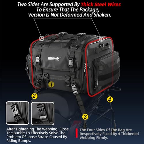Rhinowalk Bolsa para selim de motocicleta, bolsa traseira de motocicleta, impermeável, expansível, m