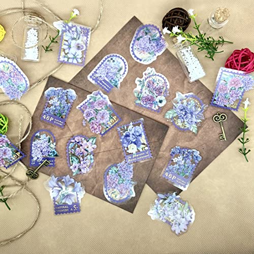 30Pcs Clear Purple Hydrangea Lily Flower Peony Floral Postage Stamp Vinyl Stickers Decals Bulk For Kids Scrapbooking Water Bottles Wall Laptop Envelopes Furniture Car Bedroom Journaling Wedding #TOP3