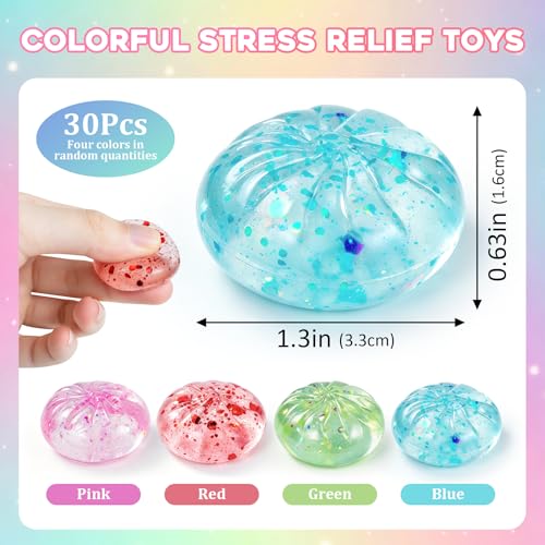 Image of 30 Pack Mini Dumpling Squeeze Flash Toys, Dumpling Squeeze Stress Relief Balls, 4 Colors Sensory Hand Toys, Desktop Stretch Stress Relief Toys
