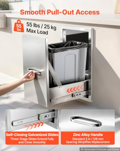 Image of VEVOR Outdoor Kitchen Drawers, 13.5 inchW x25 inchH x19 inchD, Cabinet /Trash /Door /Combo