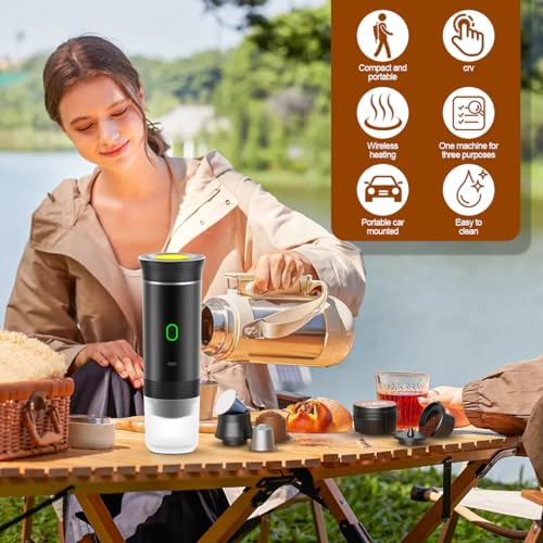 LOMUG Tragbare Kaffeemaschine, Elektrische Espressomaschine mit Akku, 3 in 1 Mini Kapselkaffeemaschine für Unterwegs Camping Reisen Zuhause Auto RV Wandern Büro – Bild 6