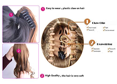 Miniatura 3 de Extensión de cabello sintético de 20 pulgadas, 6.70 oz con clip de garra rizada, extensión de cola de caballo larga y ondulada para mujeres y niñas