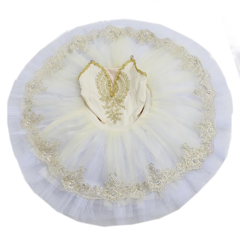 tutù da Balletto Bianco per Bambine con Bretelle E Ricami Costume da Ballerina del Lago dei Cigni Costume da Spettacolo (110)