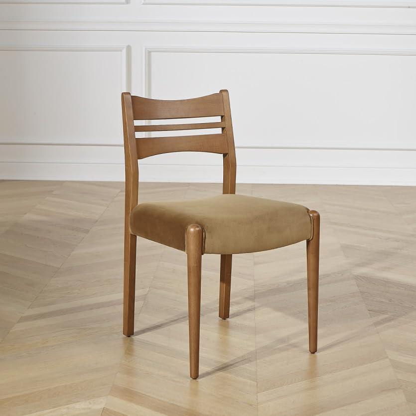 Robin des bois - Liam : Lot de 2 chaises en hévéa et Velours Camel