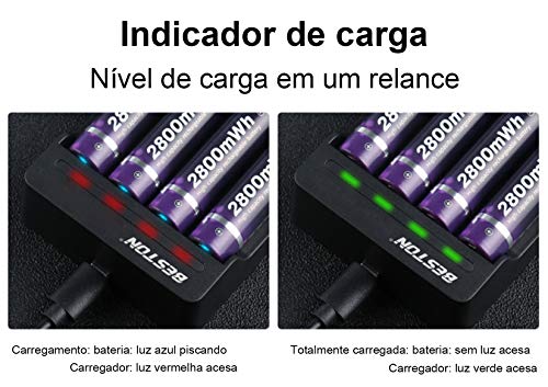 4 Pilhas Lithium Recarregáveis aa 2800mah Com Carregador Multilaser Para Casa ，Xbox One