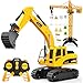 HappyGoLucky 1:24 Excavadora Juguete Teledirigido para Niños 3-9 Años, Camiones Juguete RC Teledirigido 2.4GHz con Grúa Torre y Señales de Tráfico, Luz LED, Mini Excavadora, Regalo Cumpleaños/Navidad