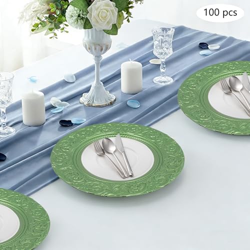100 platos cargadores verdes de plástico redondos de 13 pulg. miniatura 6