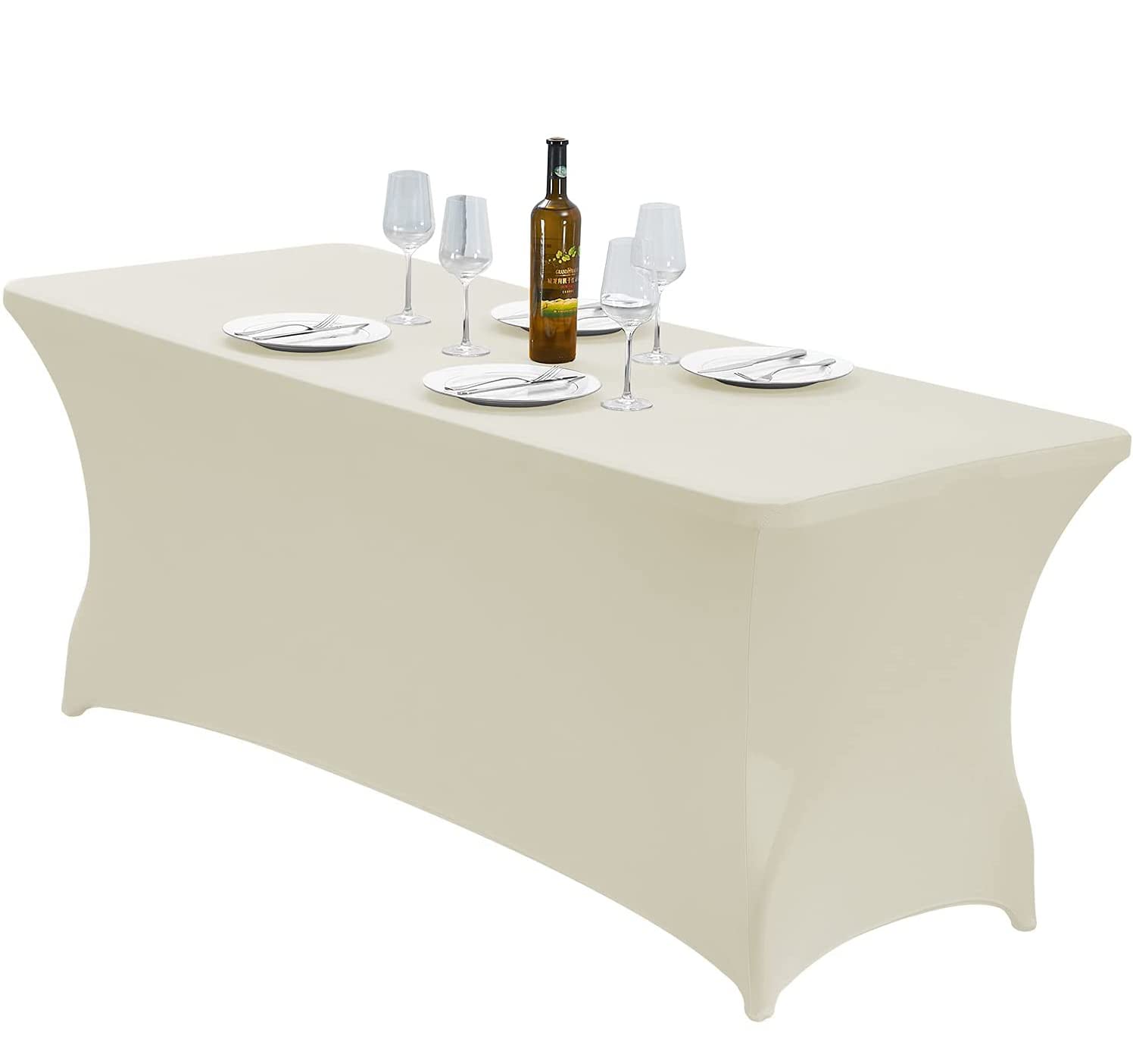 – Arabest Spandex Tablecloth, 6FT Table Cover Rectangular Stretch Table Cloth Tight Fit Tablecloth for Parties, Trade Shows, Weddings and Events of All Kinds(Creamy-white)