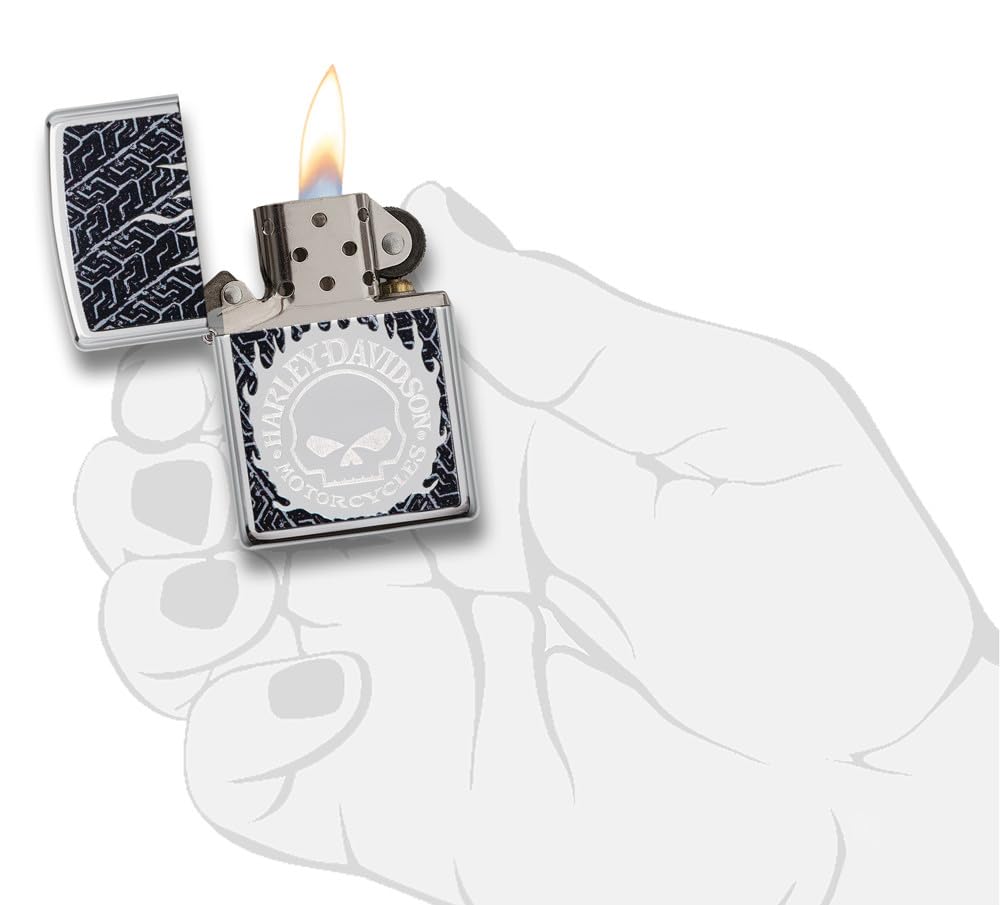 Zippo - Briquet Tempête Motif Harley Davidson, Chrome Poli, Impression Lustre/Color Image, Rechargeable, Réutilisable, Coupe-Vent, Coffret Cadeau, Fabriqué Aux États-Unis